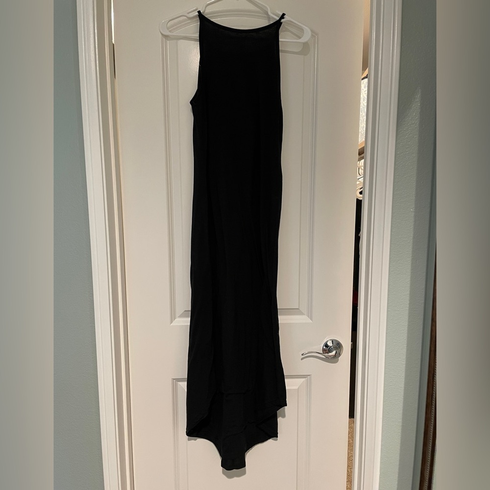 Elegant High Neck Black Sleeveless Spaghetti Strap Dress